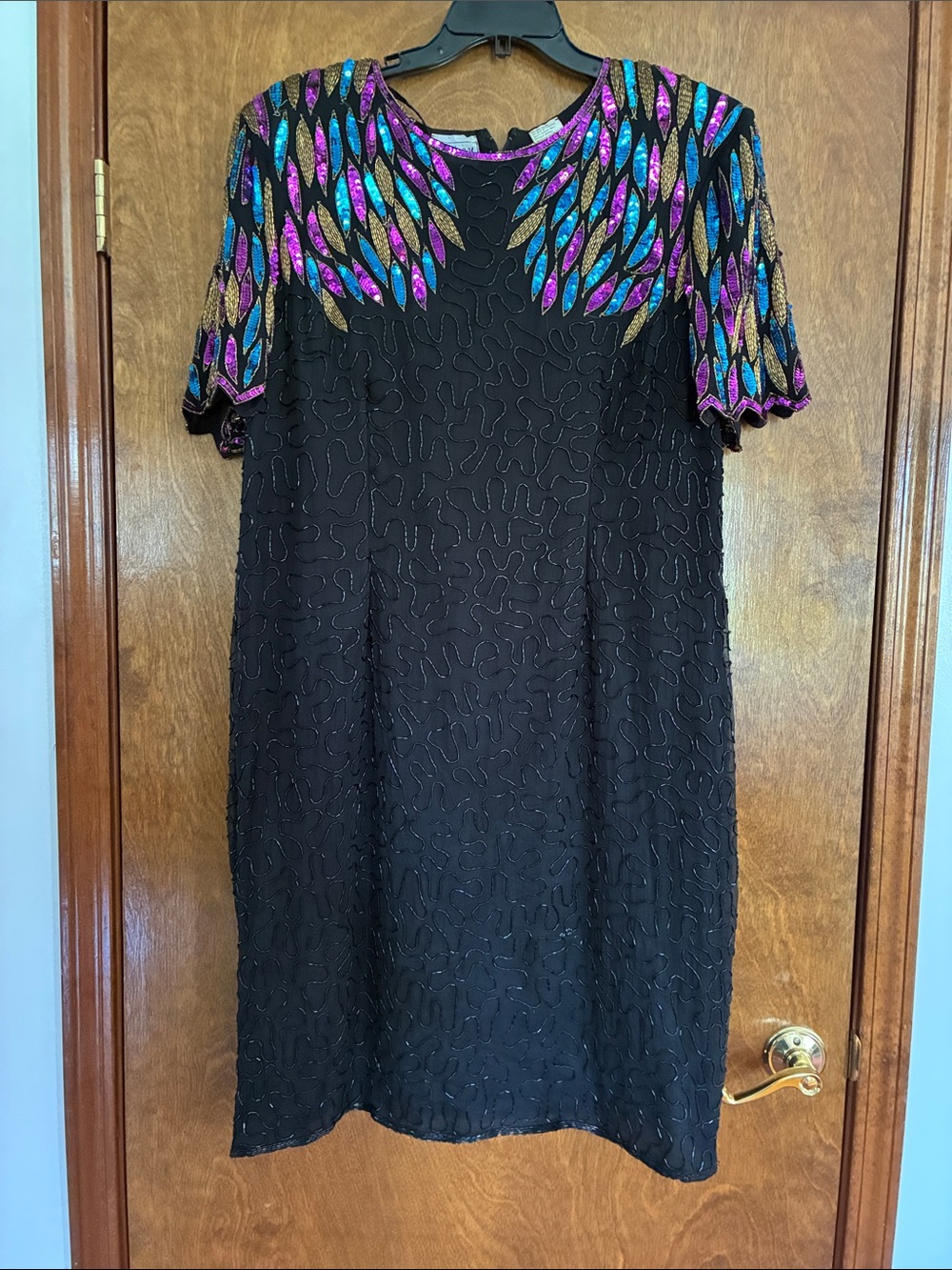 Stenay Black Midi Dress with Iridescent Purple, Blue & Gold Embellished Yoke XXL